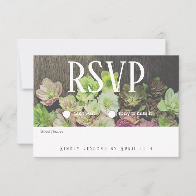 Carte RSVP en bois Hellebore Garden DRAMATIQUE (Devant)