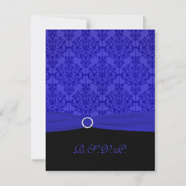 Carte RSVP en damas bleu cobalt et noir (Devant)
