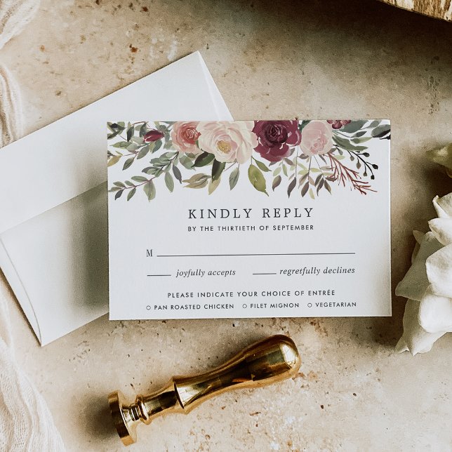 Carte RSVP en fleurs rustiques avec choix de repas (Créateur téléchargé)