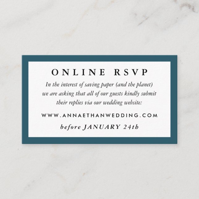 Carte RSVP en ligne du Mariage Turquoise profond (Devant)