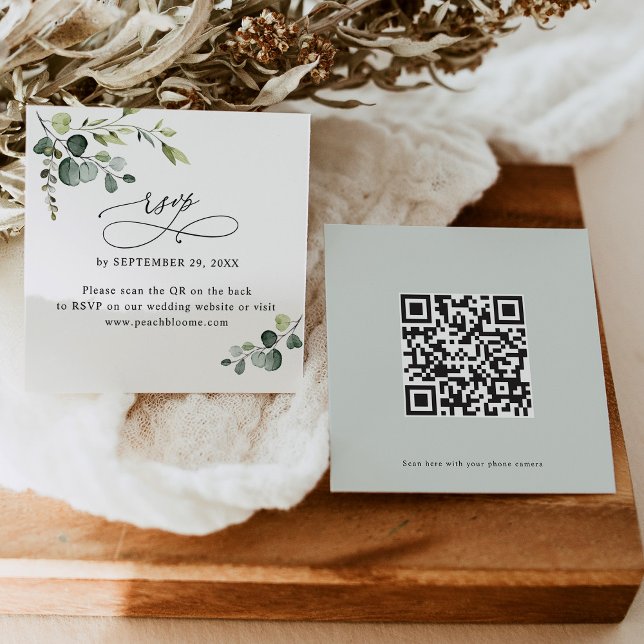 Carte RSVP en ligne QR Code Greenery Mariage (Créateur téléchargé)