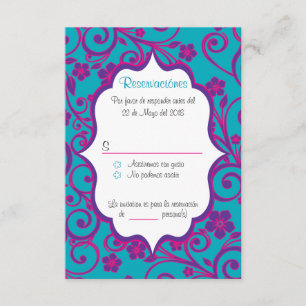 Carte RSVP espagnole Quinceañera bleu et violet