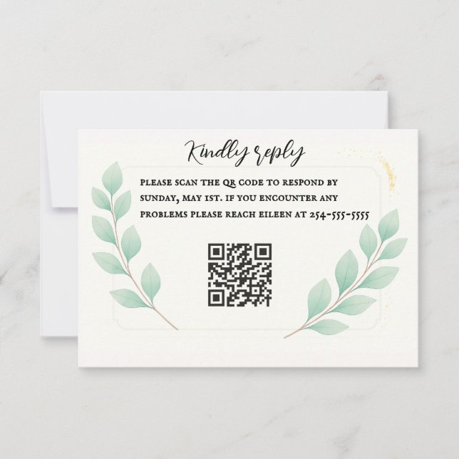 Carte RSVP Eucalyptus Embrasser QR (Devant)