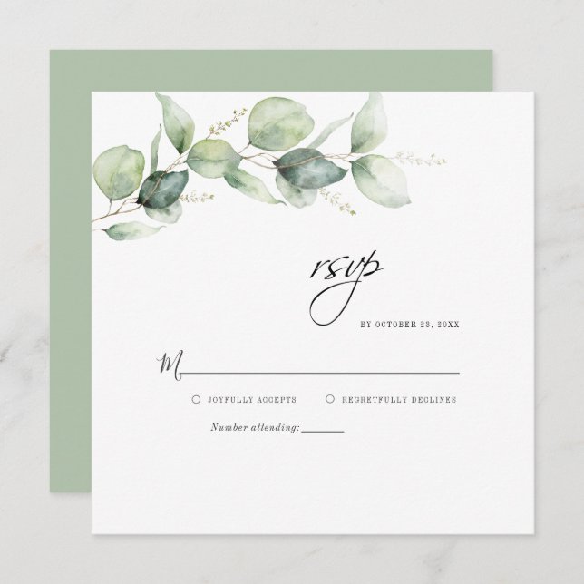 Carte RSVP Eucalyptus Feuille Greenery Wedding (Devant / Derrière)