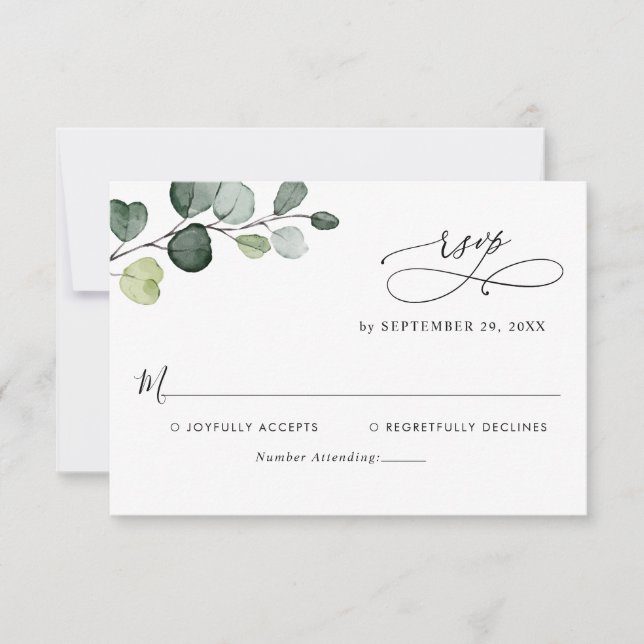 Carte RSVP Eucalyptus Feuille Verdure Monogram (Devant)