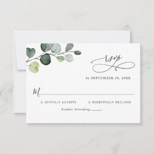 Carte RSVP Eucalyptus Feuilles Green Monogramme