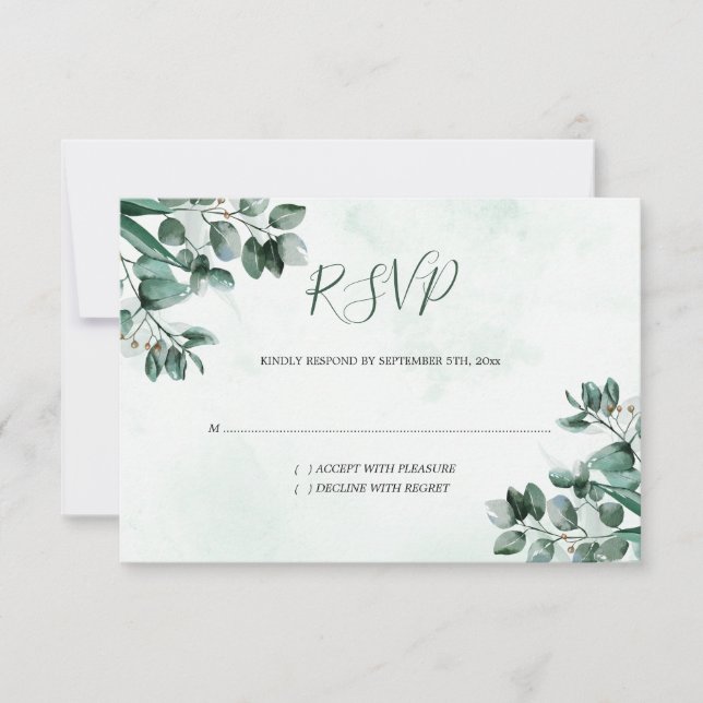 Carte RSVP Eucalyptus Foliage Watercolor Wedding (Devant)