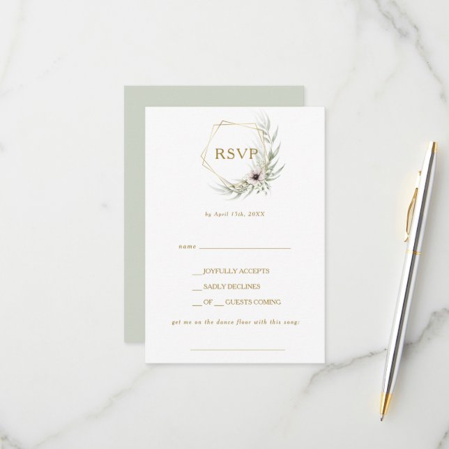 Carte RSVP Eucalyptus Gold (Devant/Arrière en situation)
