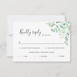 Carte Rsvp Eucalyptus Green avec options de repas