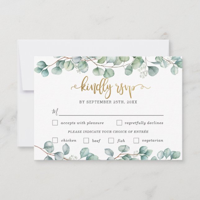Carte RSVP Eucalyptus Green Mariage Meal Choice (Devant)