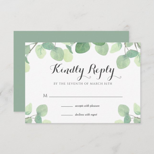 Carte RSVP Eucalyptus Greenery Floral Wedding (Devant / Derrière)