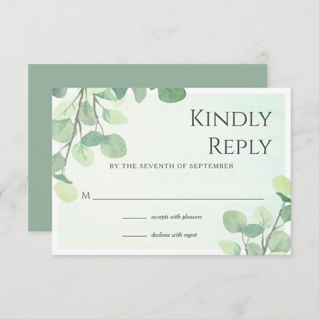 Carte RSVP Eucalyptus Watercolor Floral Wedal (Devant / Derrière)
