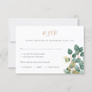 Carte RSVP Eucalyptus Watercolor Gold Wedding