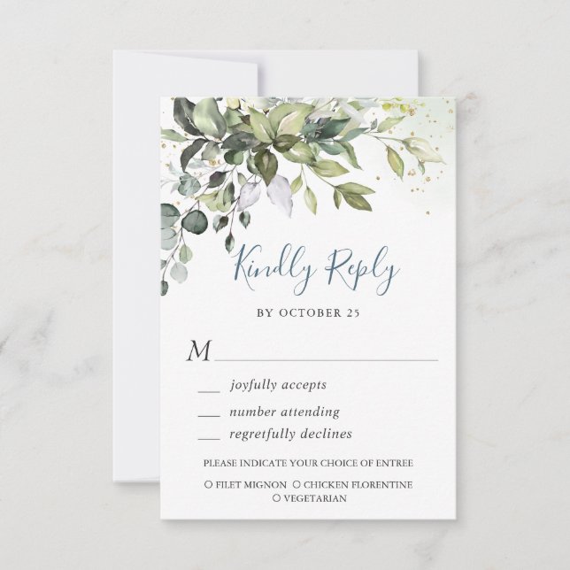 Carte RSVP Eucalyptus Watercolor Greenery Wedding (Devant)