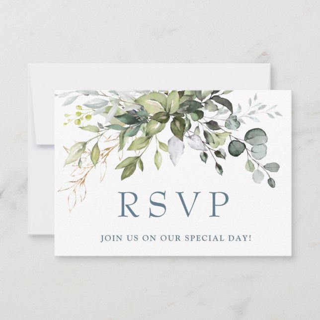 Carte RSVP Eucalyptus Watercolor Greenery Wedding (Devant)