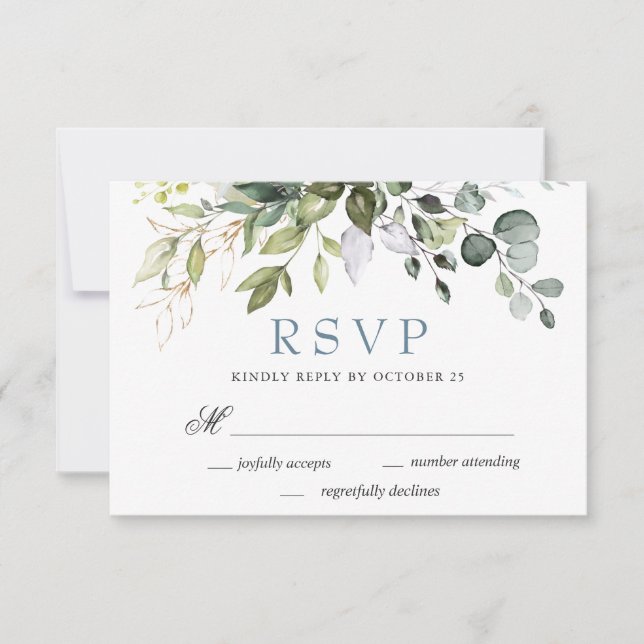 Carte RSVP Eucalyptus Watercolor Greenery Wedding (Devant)