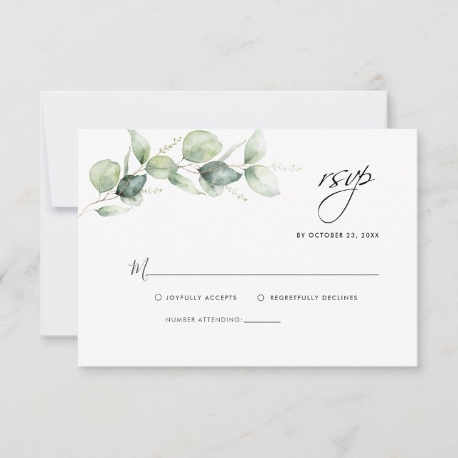 Carte RSVP Eucalyptus Watercolor Greenery Wedding (Devant)