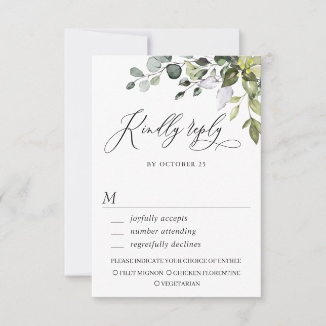 Carte RSVP Eucalyptus Watercolor Greenery Wedding (Devant)