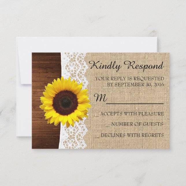 Carte RSVP Faire-part de mariage de tournesol et d (Devant)