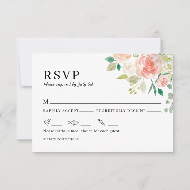 Carte RSVP Faire-part de mariage Floral Aquarelle (Devant)