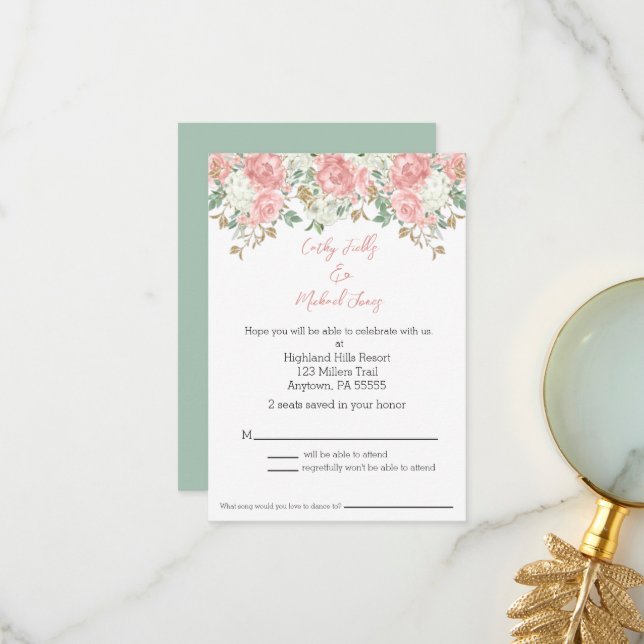 Carte RSVP faire-part de mariage florale (Devant/Arrière en situation)