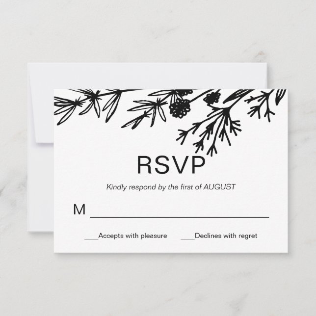Carte RSVP Feuille Botanique tirée à la main (Devant)