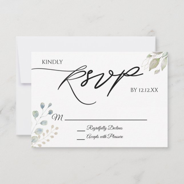 Carte RSVP Feuille verte en or (Devant)