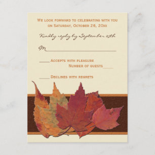 Carte RSVP Feuilles Séchées Orange Brun Ivoire