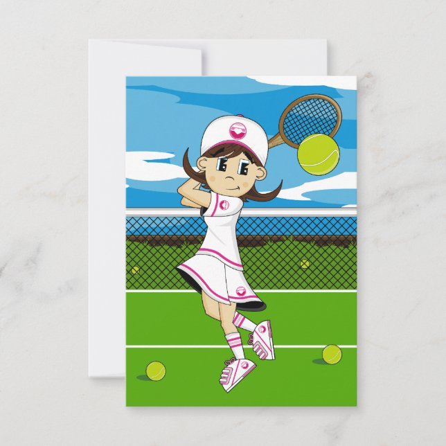 Carte RSVP fille Tennis mignonne (Devant)