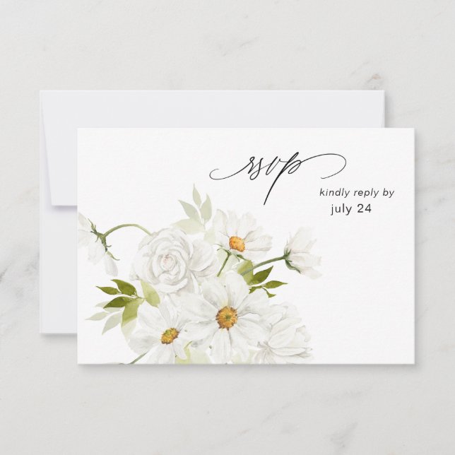 Carte RSVP Fleur Blanche Daisy avec Repas 4 (Devant)