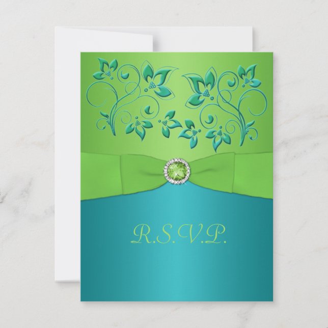 Carte RSVP Fleur de chaux, Turquoise RIBBON IMPRIM (Devant)