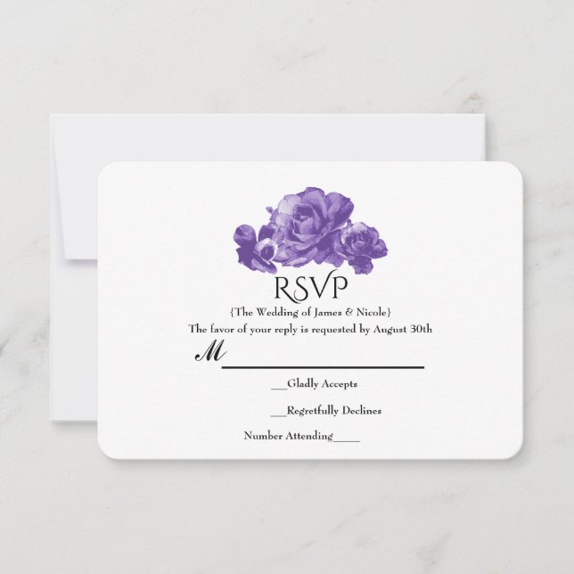 Carte RSVP Fleur Élégante Aquarelle Violette Rose  (Devant)