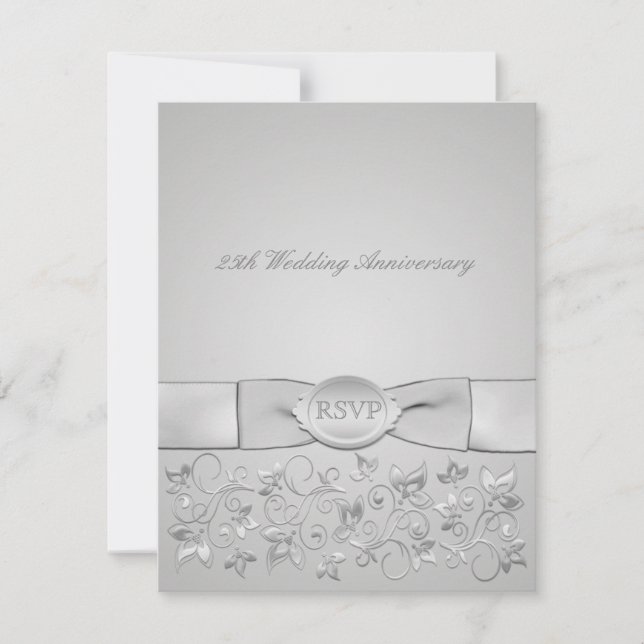 Carte RSVP Fleur Gris Argent RIBBON IMPRIMÉE (Devant)