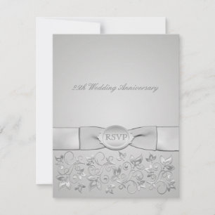 Carte RSVP Fleur Gris Argent RIBBON IMPRIMÉE
