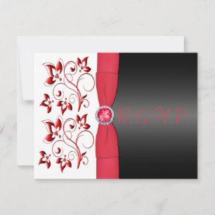 Carte RSVP Fleur Rouge, Noir et Blanc IMPRIMÉE RIB