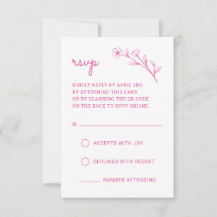 Carte RSVP fleur sauvage avec code QR en rose chau
