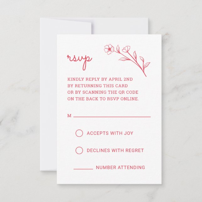 Carte RSVP fleur sauvage avec code QR en rouge Ros (Devant)
