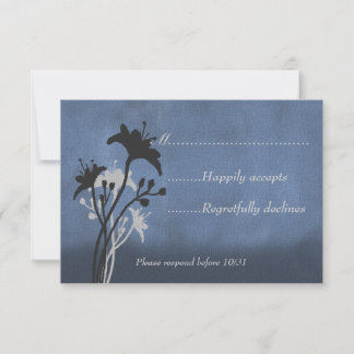 Carte RSVP Fleur sauvage bleu Grunge et Silhouetté