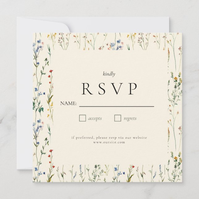 Carte RSVP Fleur sauvage Boho Cream (Devant)