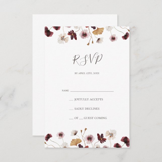 Carte RSVP Fleur sauvage Cuivre Bourgogne (Devant / Derrière)