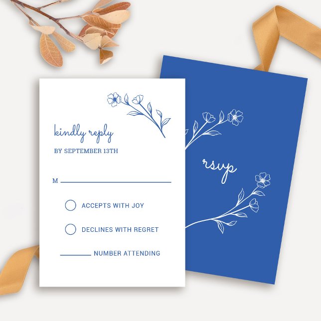 Carte RSVP fleur sauvage en bleu Cobalt (Wildflower RSVP Card in Cobalt Blue)