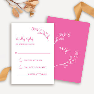 Carte RSVP fleur sauvage en rose chaud