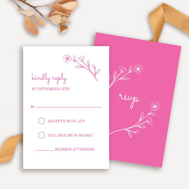 Carte RSVP fleur sauvage en rose chaud (Wildflower RSVP Card in Hot Pink)