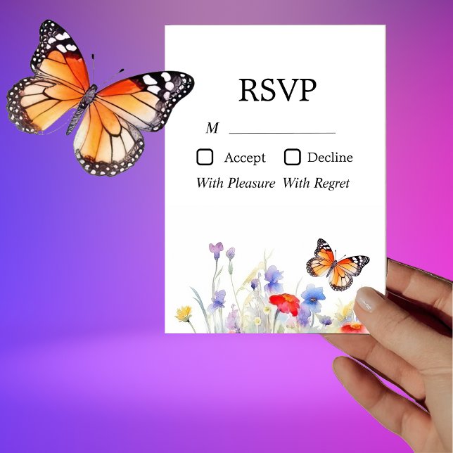 Carte RSVP Fleur sauvage et papillon aquarelle (Créateur téléchargé)