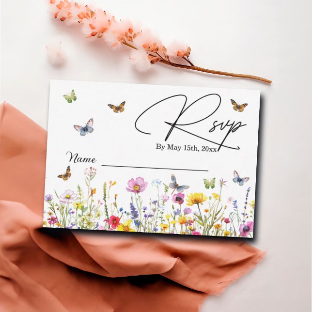 Carte RSVP fleur sauvage & Papillons Fête des mari (Créateur téléchargé)