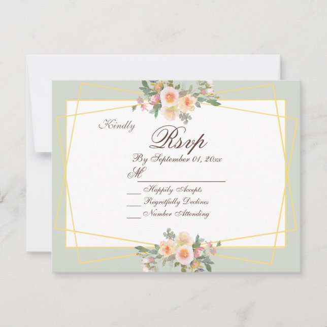 Carte RSVP Fleur verte Sage Botanique Romantique (Devant)