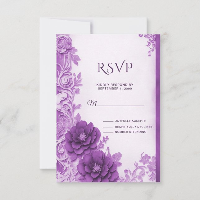 Carte RSVP fleurie violette (Devant)