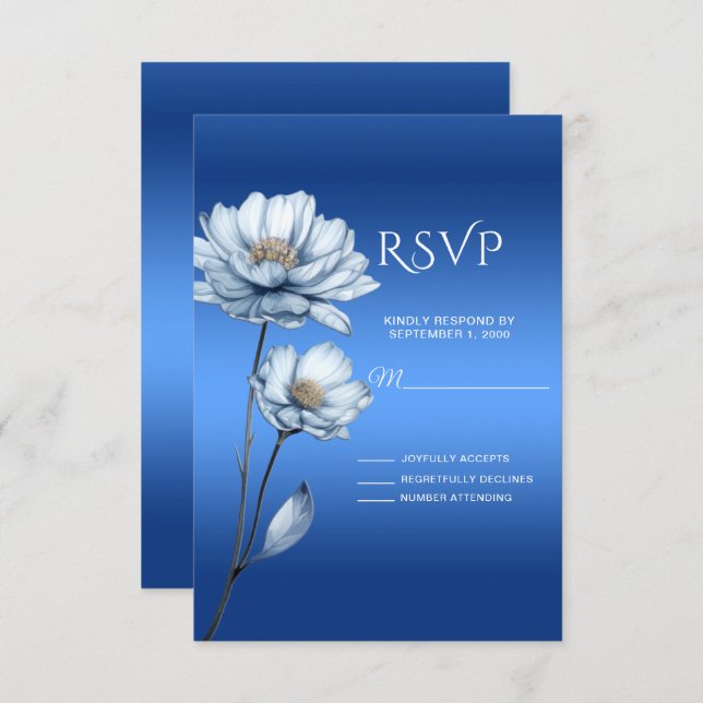 Carte RSVP Fleurs Aquarelles Bleues (Devant / Derrière)
