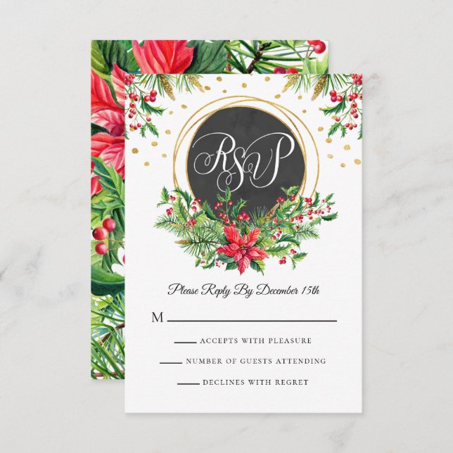 Carte RSVP Fleurs d'aquarelle de Noël (Devant / Derrière)