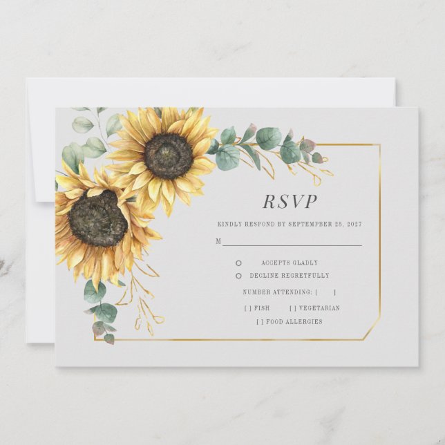 Carte RSVP fleurs de tournesol Eucalyptus (Devant)